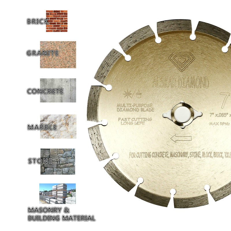 ALSKAR DIAMOND (2 Pack) ALSKAR DIAMOND USA ADLSS 7 inch Dry or Wet Cutting General Purpose Power Saw Segmented Diamond Blades for Concrete Stone Brick Masonry (7" - 2 pcs) - Image 2
